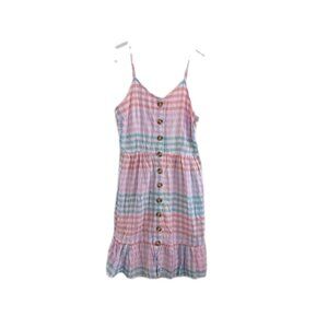 ​Pastel Gingham Plaid Mini Dress Button Front Ruffle Hem Cottagecore Coquette M